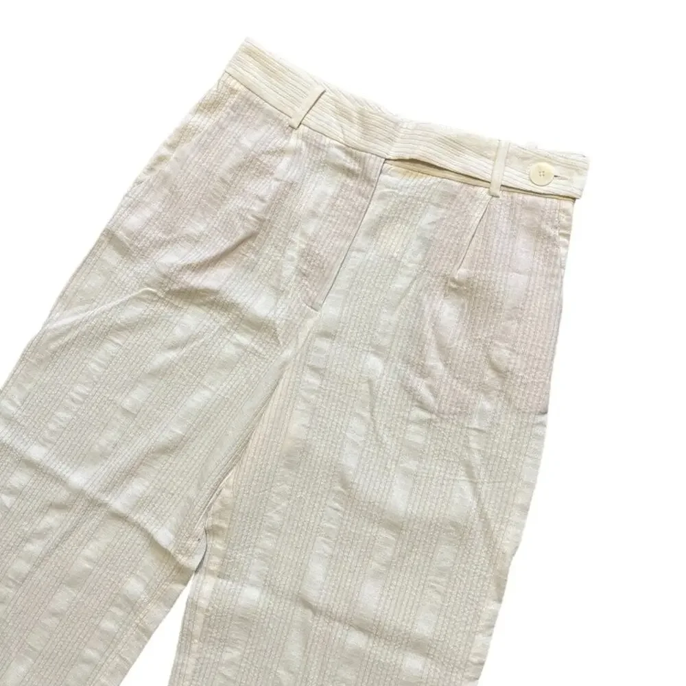 NWT ZARA Wide Leg Textured Stripe Lightweight Pants in Ecru SZ L